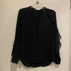 EXPRESS Women’s Portofino Blouse Black with Ruffle